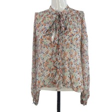 ZARA Floral Blouse Bow Tie Neckline Shirt Bohemian Long Sleeved Top Size XS