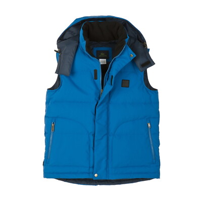 Lacoste Mens Hooded Water Repellent Down Insulated Vest (XSmall, Blue) $225