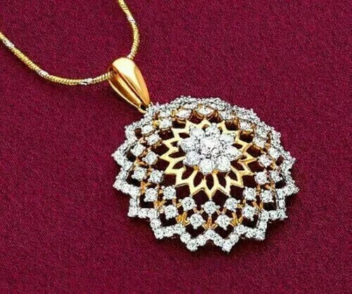 2.0 Ct Round Cut Moissanite Fancy  pendant 14K Yellow Gold Plated 18