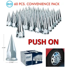 (Set/60) Chrome Spike Lug Nut Covers 33mm Push-On (4-3/4" Long) 