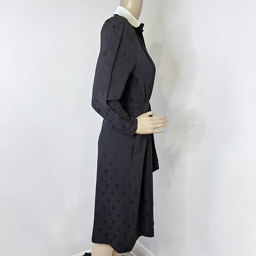 MINT! Vtg Albert Nipon Small (4) Black Blue Secretary Shirt Dress White Collar - Picture 7 of 11