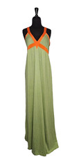 YELLOWFIELD 8 by Johnny Was Silk Blend Maxi Dress S Sleeveless Green Orange 70s