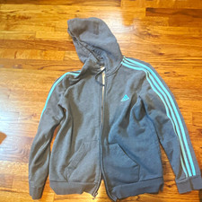 adidas Mens L Gray/Blue Full Zip Hooded Fleece Hoodie Jacket w/ Pockets