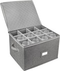 Hard Shell, Stackable Wine Glass Storage Box with Dividers and Handles, Grey