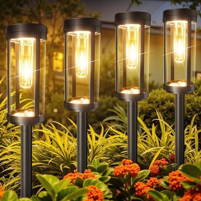 Solar Pathway Lights Outdoor 6 Pack, Bright & Taller Solar Lights Outdoor Wat...