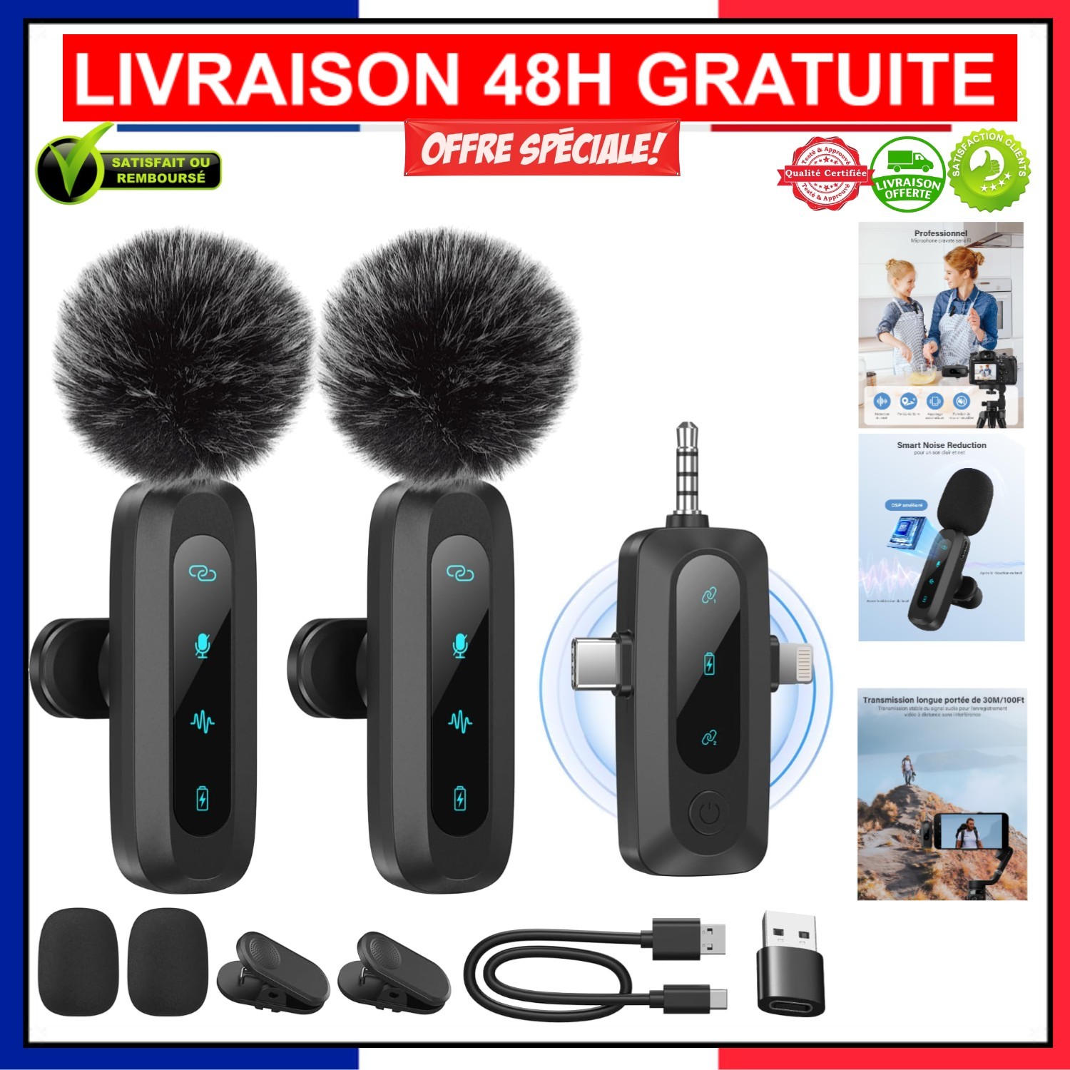 Micro-cravate premium double directivité en finition noire pour vidéo corporate