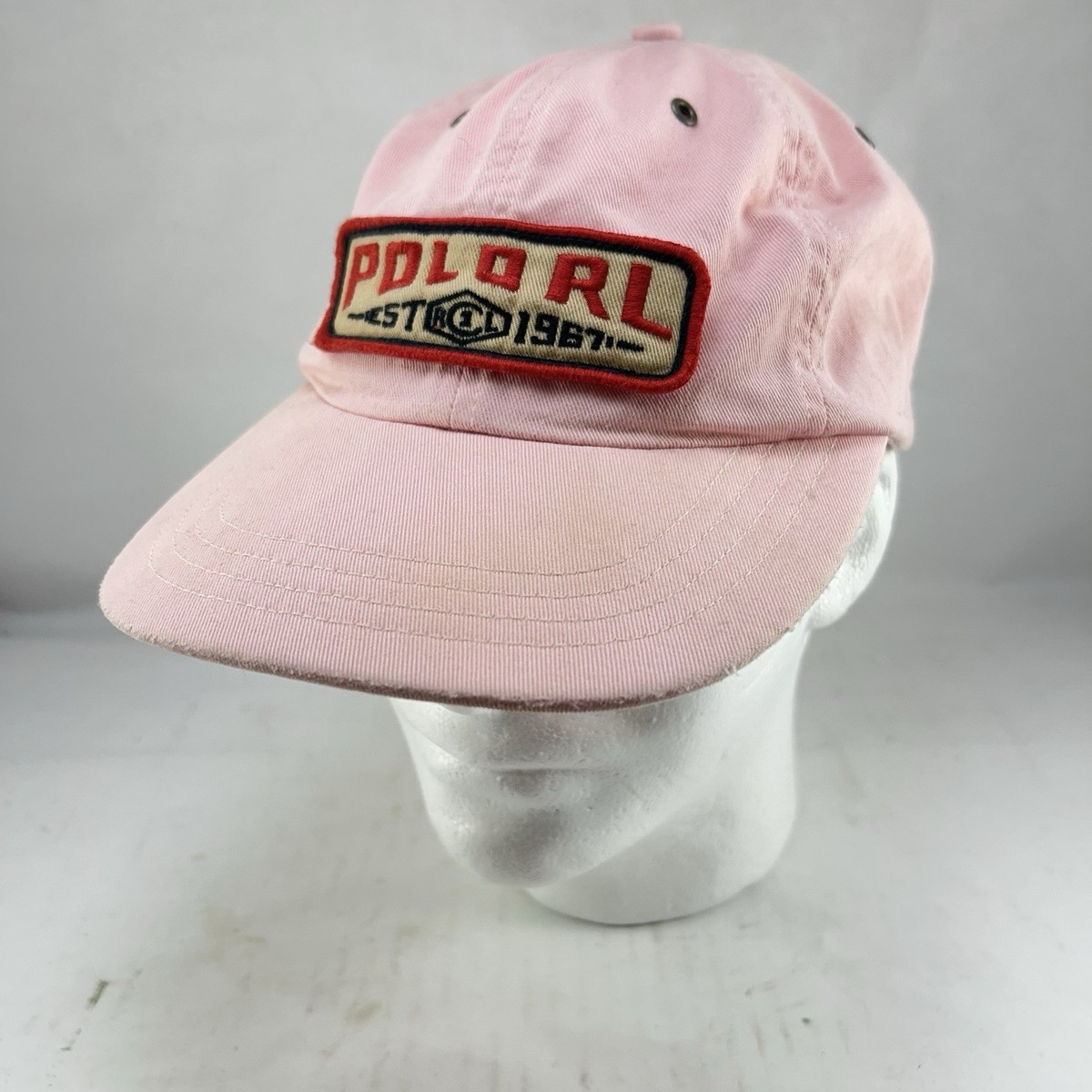 Vintage Polo Ralph Lauren Pink Hat Patch Leather Strap NY 67