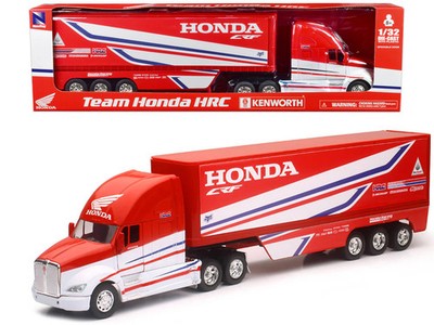 Kenworth Semi-Truck Red and White ''Team Honda HRC'' 1/32 Diecast Model by New Ray