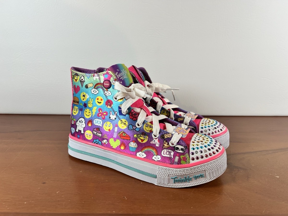 New Skechers Girls' Twinkle Toes High Tops Emojis Sparkle Dust