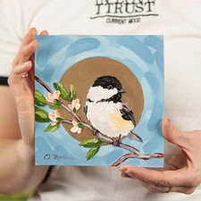 Small Oil Painting Original - Black Capped Chickadee Bird Art Impressionist Art