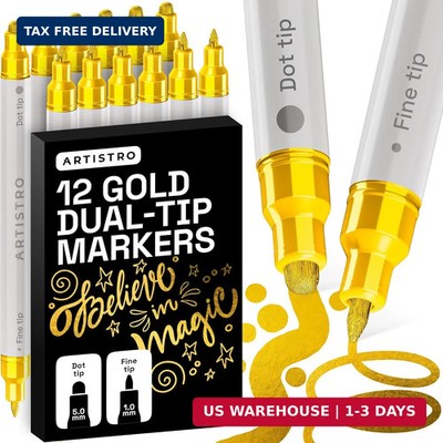 ARTISTRO 12 Gold Precision Dual-Tip Acrylic Paint Markers - Paint Pens Set with