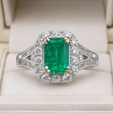 3.00 Ct Emerald Cut Natural Emerald  Diamond Wedding Ring 14K White Gold Sz 8