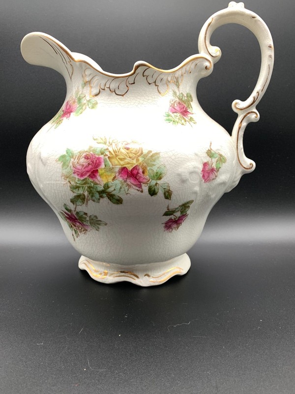 Antique Columbian Art Pottery Trenton NJ Rose Ewer Wash Pitcher Victorian c1900