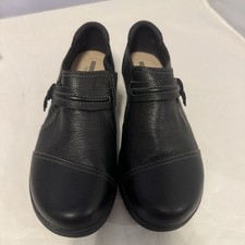 Clarks Collection Cheyn Madi Leather Slip On Shoes Black Casual Comfort Size 8.5