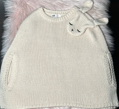 H&M Light Pink Knit CUTE CHIC Poncho Throw On Bunny Girls 6 - 8 Years