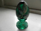 Signed Emerald Green Fenton Glass Footed Egg Hand Painted ROOSTER 1084/2500