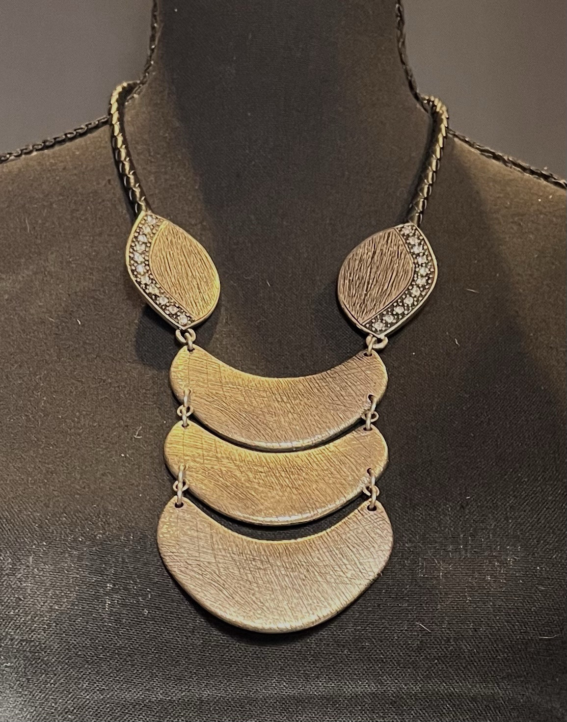 Extra Large Aged Silver-Tone Bib Statement Neckla… - image 1