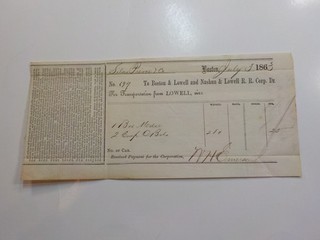 Antico documento ferroviario 1863 Boston & Lowell and Nashua & Lowell Railroad Co.