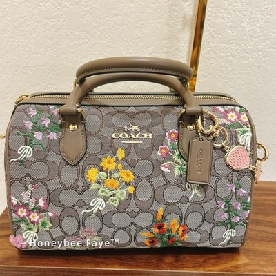 COACH シグネチャー フローラル ハンドバッグ NWT Coach Rowan Satchel Bag In Signature Jacquard With Floral