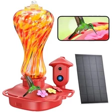 Smart Hummingbird Feeder with Camera, Solar Powered 2K HD Glass Multicolor