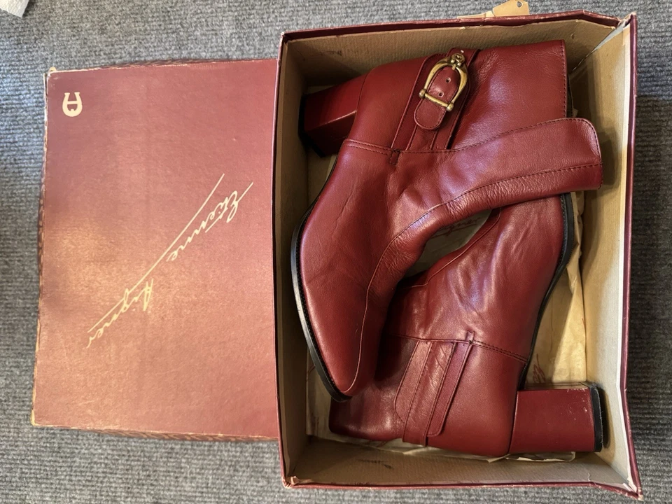 Botines de cuero Etienne Aigner 7.5B Oxblood Italia tacón bloque vintage Foto 2 de 4
