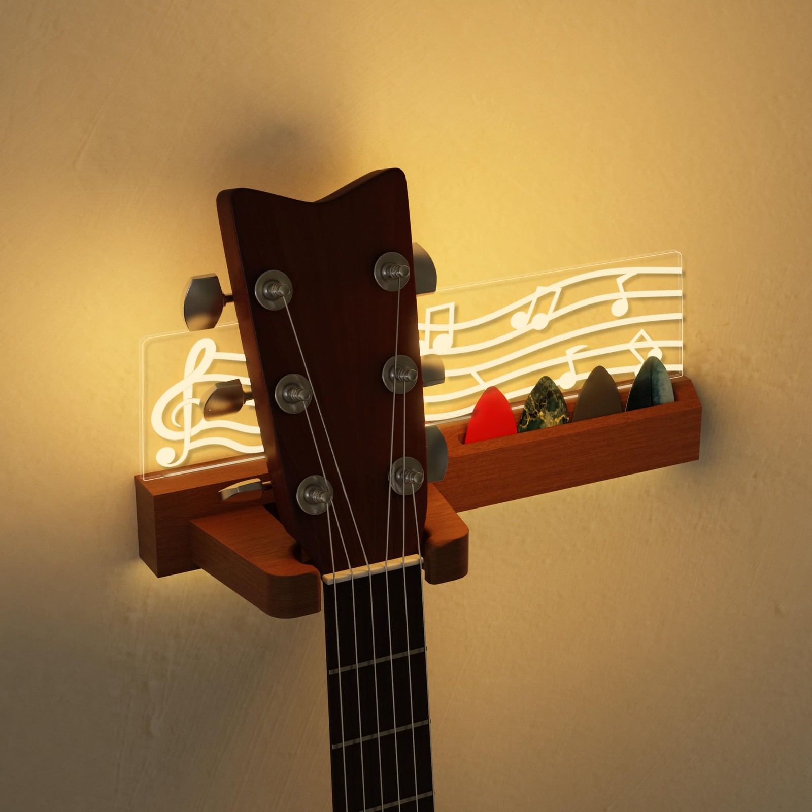 Support de guitare lumineux bois massif, présentoir guitare acoustique et électrique