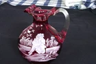Signed Diane Gessel Ltd Ed. 1820/1950 Fenton 7" Cranberry Pitcher Garden Of Eden