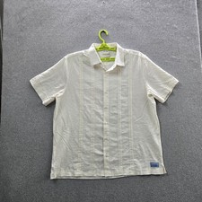 Scotch  Soda Men Button Up Shirt XL White Short Sleeve Linen Guayabera