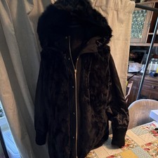 Women's Black Faux Fur/Nylon Reversible Heavy Parka