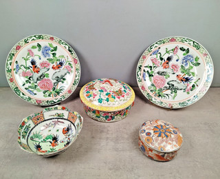 Lot PORCELAINE ASIATIQUE de Chine Assiettes Bol Style Famille Rose Verte COQ J43
