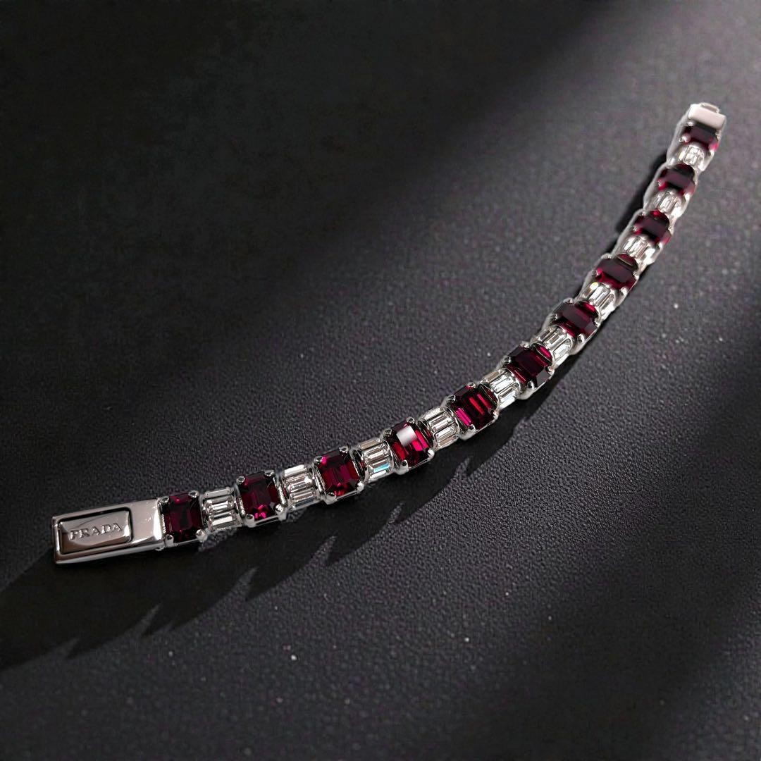 Prada Ruby Rhinestone Silver Bracelet 5.9 in Auth… - image 6