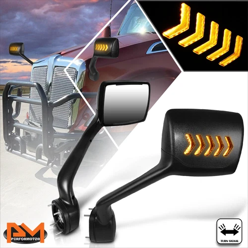 For 11-21 Kenworth T680 Sequential Chevron Arrow LED Turn Signal Hood Mirrors