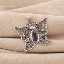 Marquise Amethyst Stein Neu Hochzeit Februar Geburt Boho Anhänger Sterlingsilber