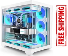 White PC Case, ATX Gaming PC Case with 7 PWM ARGB Fans Pre-Installed,Type-C Full