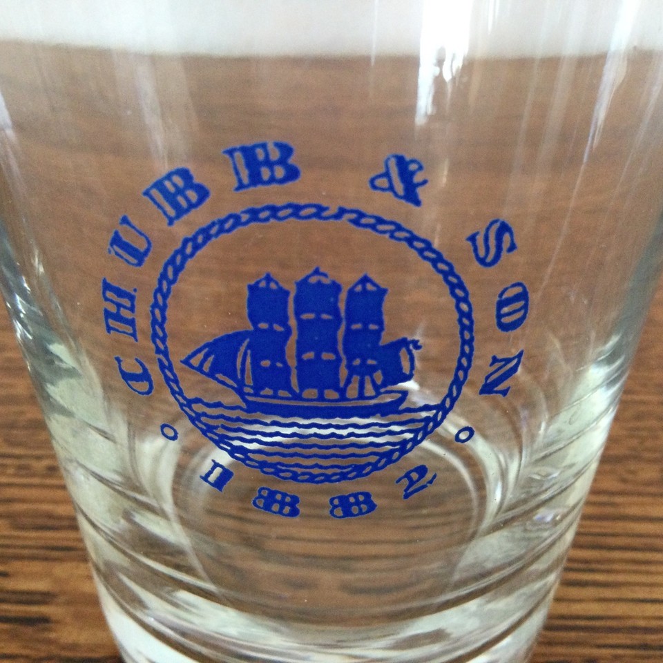 Rare 2 Chubb & Son Inc. Lowball Glasses Barware Whiskey Logo Sailing ...