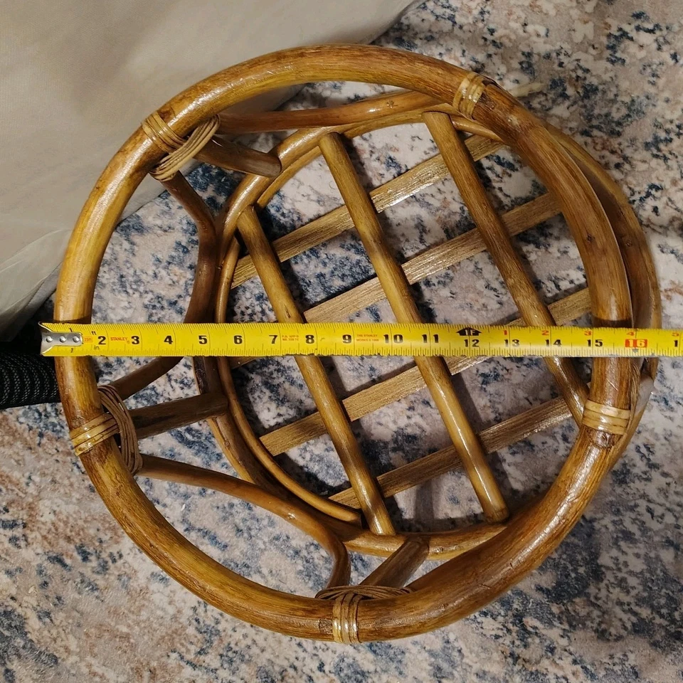 Vintage MCM Bamboo Bentwood Rattan Round Footstool Ottoman Plant Stand - Image 3 of 4