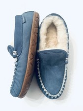 LL Bean Wicked Good Slippers Womens Size 7 Blue Suede Mocs Shearling Lined NEW