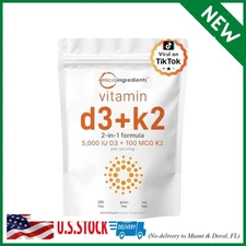 Micro Ingredients Vitamin D3 5,000 IU + K2 MK-7 100 mcg, 300 Softgels | 2-in-1 B