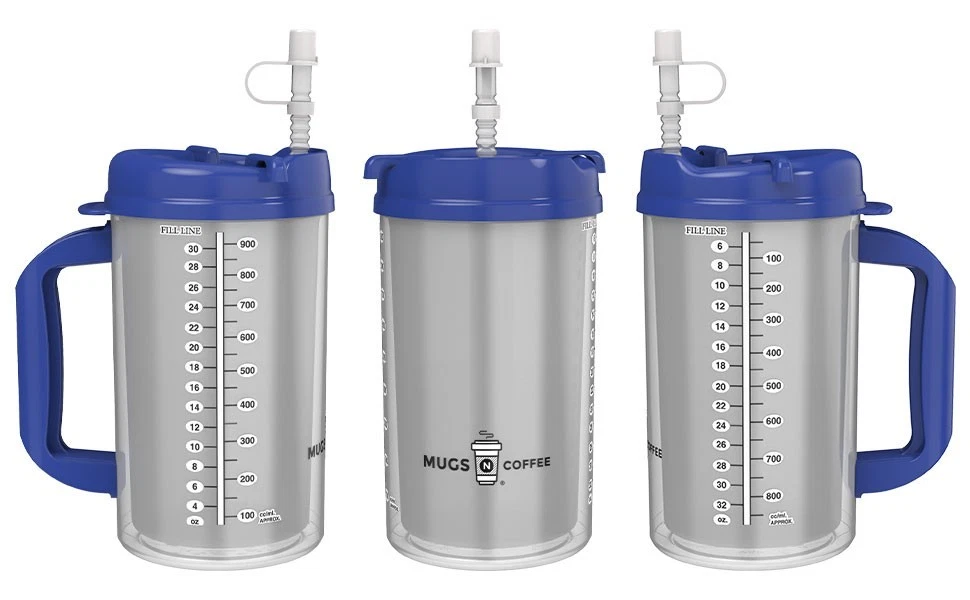 32 oz Blue Hospital Mug - Insulated Cold Drink Travel Cup with Straw and Lid - Made in USA