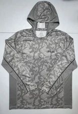 Huk Fishing Hoodie Mens Large Gray Camo Long Sleeve Hooded Mesh Performance Top