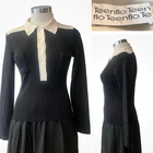 TEENFLO France Vintage '90s Black/Cream 100% Wool Collared Knitwear Sweater S