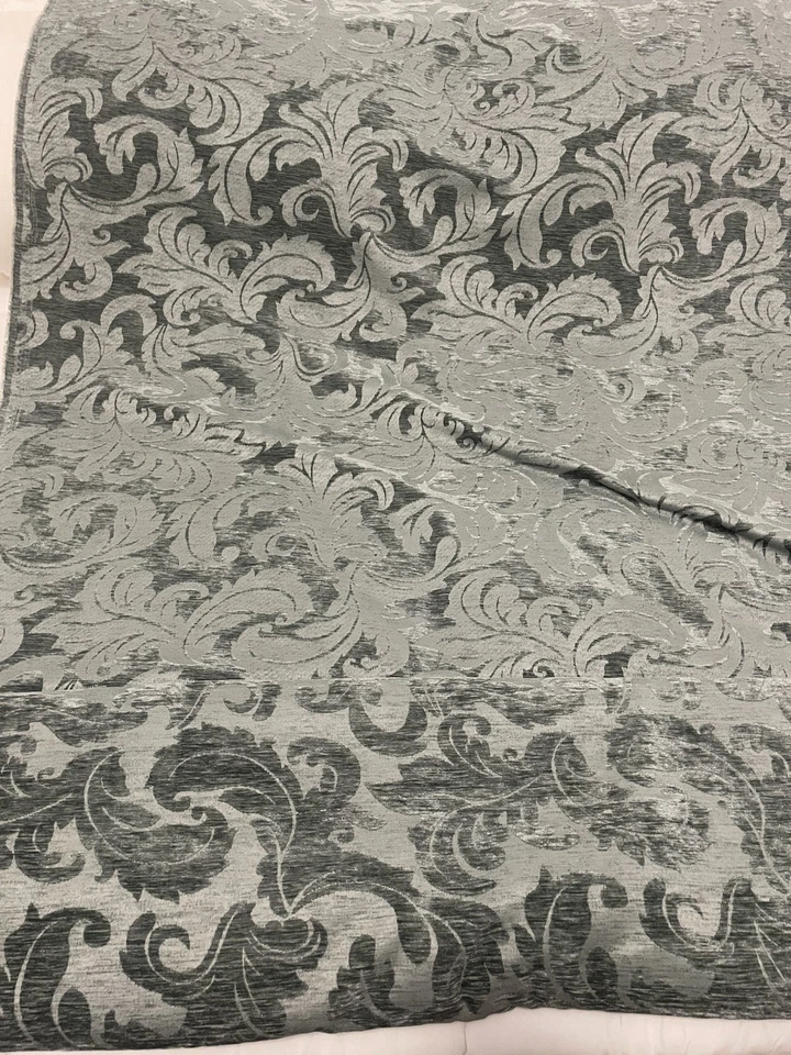 Upholstery curtain rug Damask in Moss Green heavy Linen Blend Fabric by the yard - Image 3 of 3