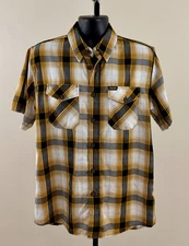 DIXXON FLANNEL Men Medium Yellow Black Plaid Open Road Bamboo Short Sleeve Shirt