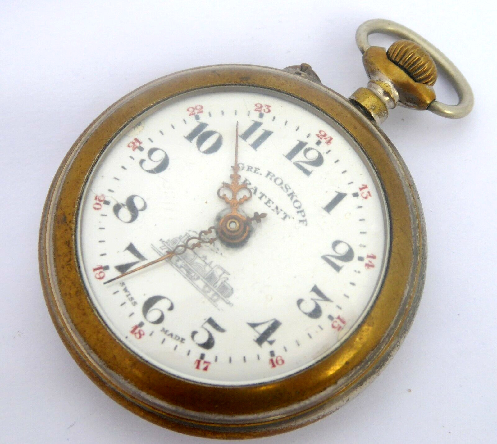 Vintage Roskopf Patent Swiss Steam Train Mechanical Pocket Watch