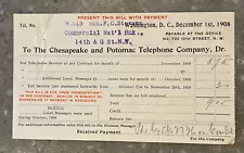 Original 1908 Chesapeake & Potomac Telephone Bill Politician Equipment Warning