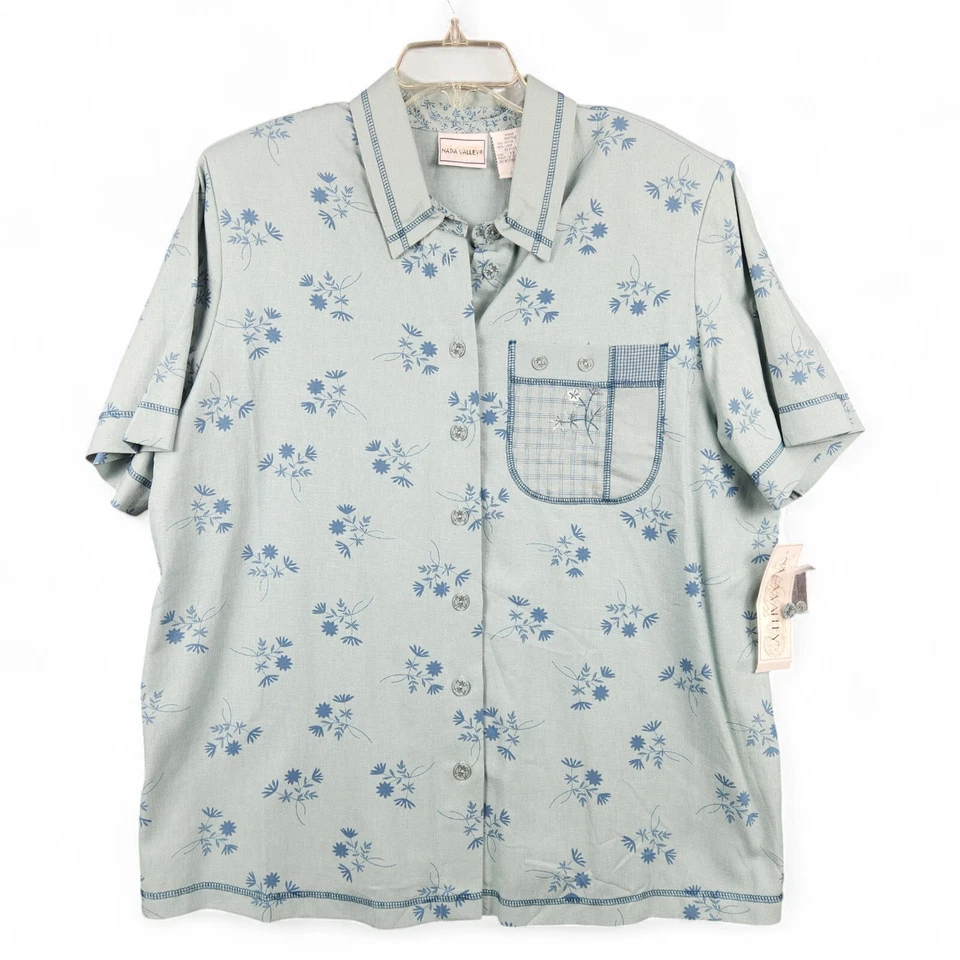 Conjunto de blusa y falda bordada Napa Valley verde azulado para mujer 16-18w 1X mezcla de lino nuevo Foto 3 de 4