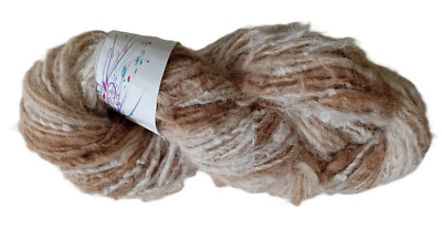 Hand spun Bulky Cream / Brown / Tan Alpaca Wool Art Yarn