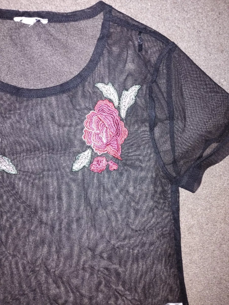 Black sheer best sale top with roses