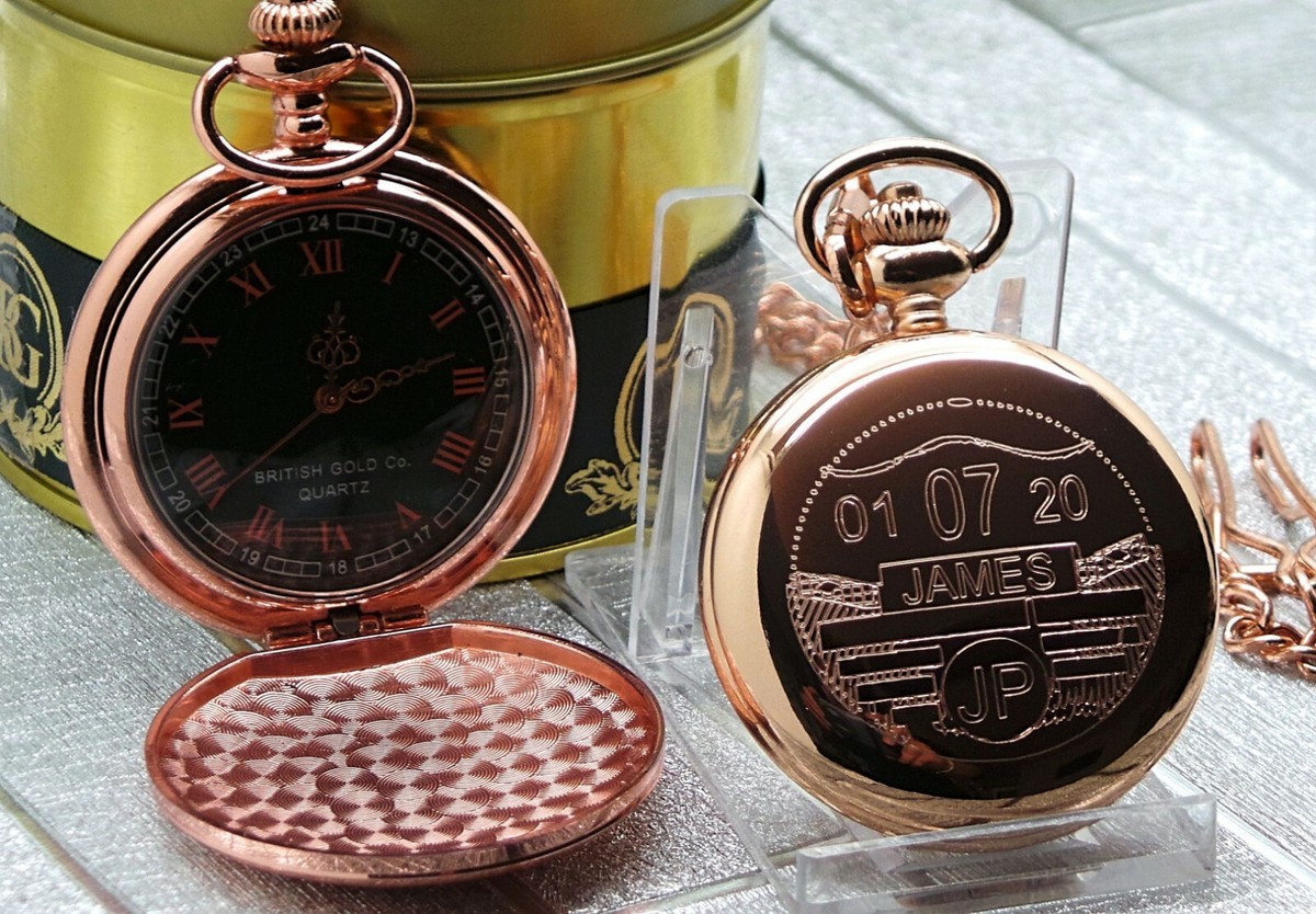 PERSONALISED TAX DISC Pocket Watch Custom Engraved Rose Gold