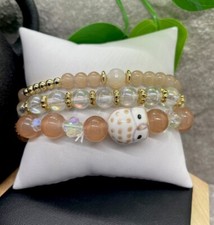 3 PC Handmade Boho Beaded Stackable 6.5  Plus Stretch Bracelet Set New B1322